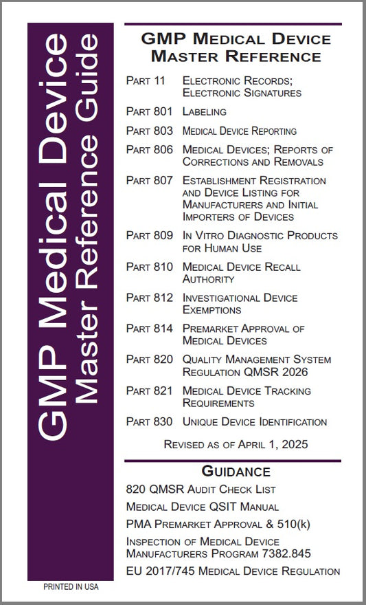 GMP Medical Device Master Reference